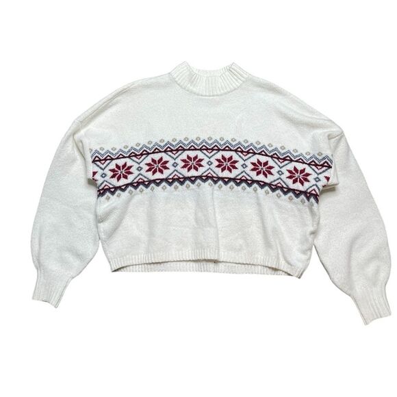 HOLLISTER Cropped Fair Isle Sweater White Size Medium - Picture 1 of 5